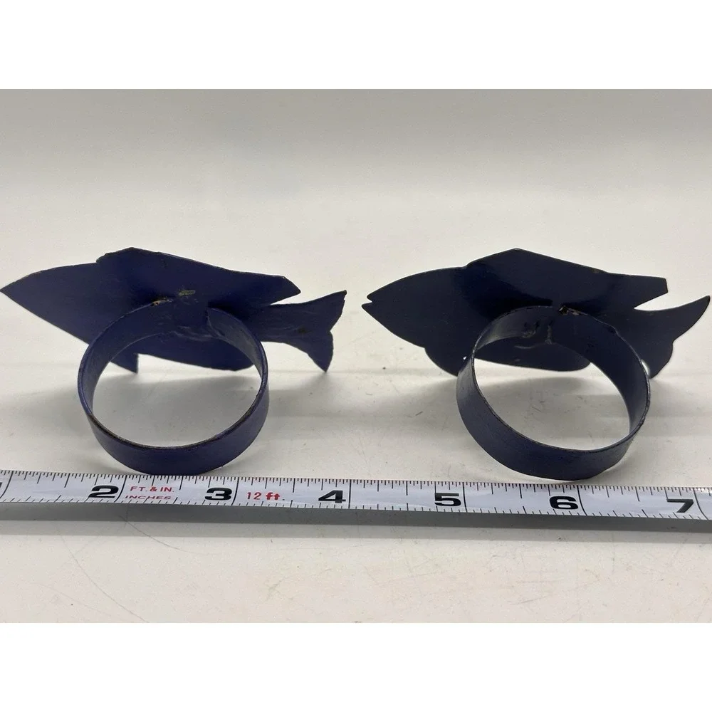 Pair Blue Tropical Fish Metal Napkin Rings Coastal Beach Nautical Table Decor‎